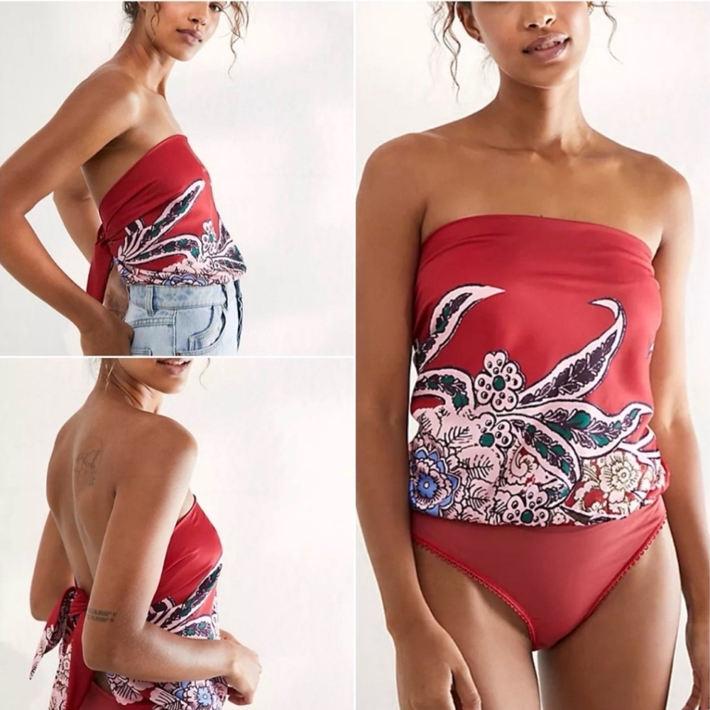 NEW Free People Spellbound Vintage Inspired Strapless Scarf Thong Body Suit L